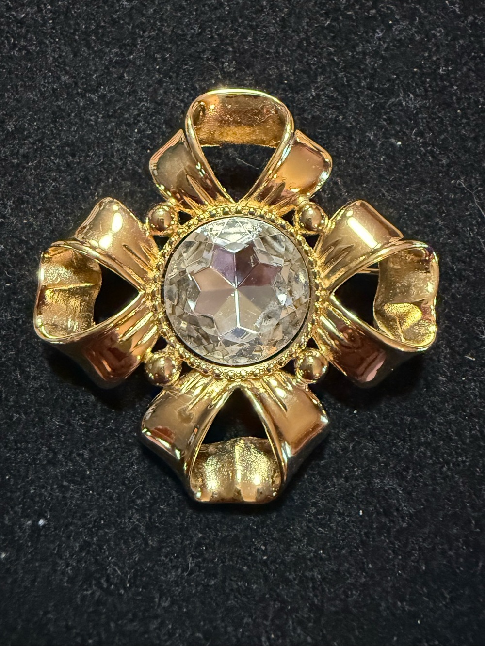 Vintage Givenchy Gold Tone Floral Crystal Brooch - marked